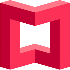 a pink logo with the letter m in the middle